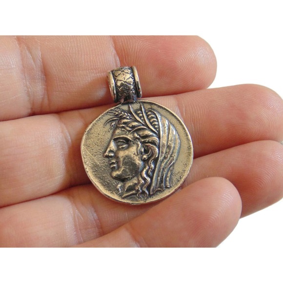 Ancient Greek Coin Delphic Demeter Apollo Pendant Medal Artisan Copy Sterling - Picture 1 of 4